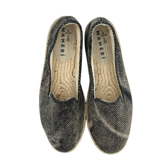 Manebi Double Sole Black Beige Two Tone Slip On Platform Espadrilles Flat Shoes - Picture 3 of 10